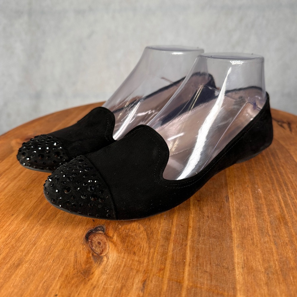 Nine West Carmina Flats Women 6 Black Good Rhinestone Cap Toe Loafers